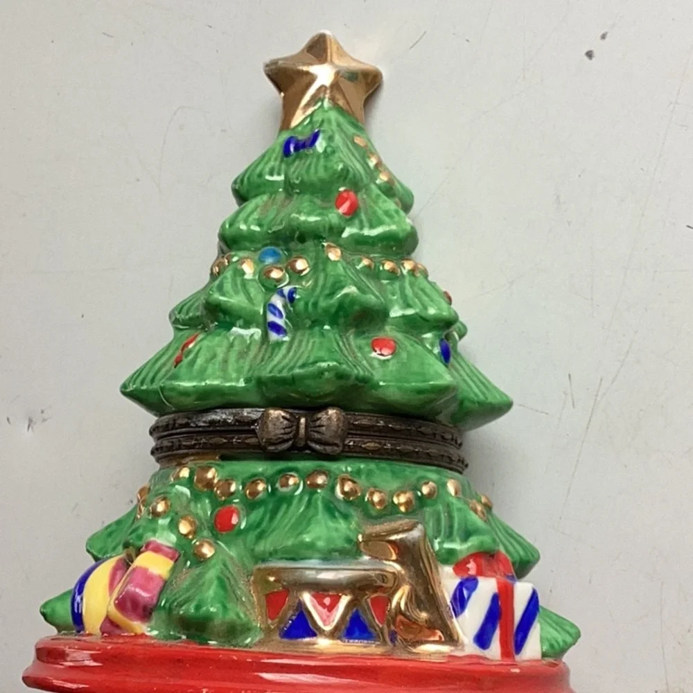 CHRISTMAS TREE Hinged Porcelain Trinket Box 1998 🎄